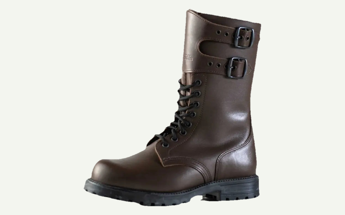 Samelin | Tarkovsky 791 | Dark brown | Robust leather boot for hunting & outdoors fotograferad från sidan med utpekade detaljer